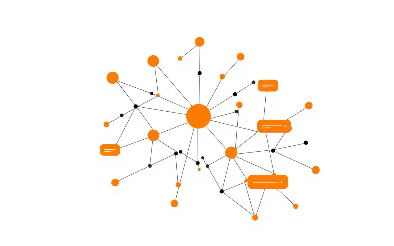 Minimal illustration of a connected node network with search bubbles